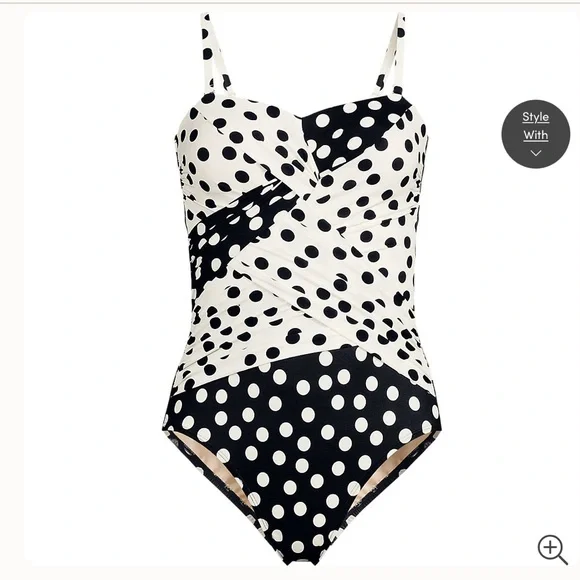 LANDS’ END LYCRA Women's Slender Suit Wrap Bandeau One Piece Swimsuit - Picture 2 of 14